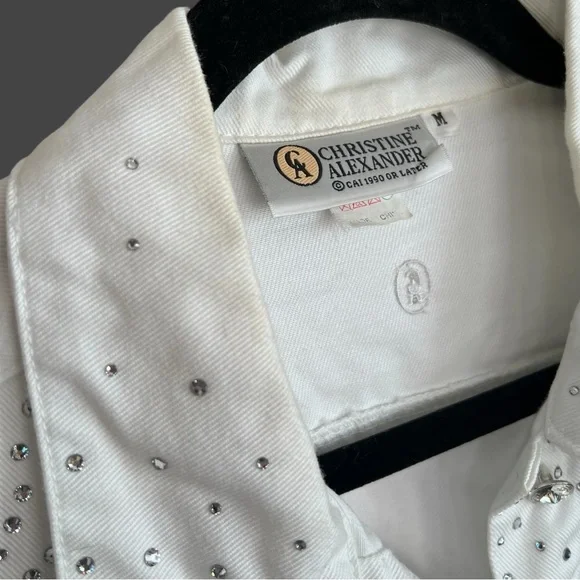 Vintage Christine Alexander White Rhinestone Studded Jean Jacket - Picture 4 of 10